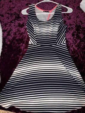 Striped Fit-and-Flare Dress in Navy and White